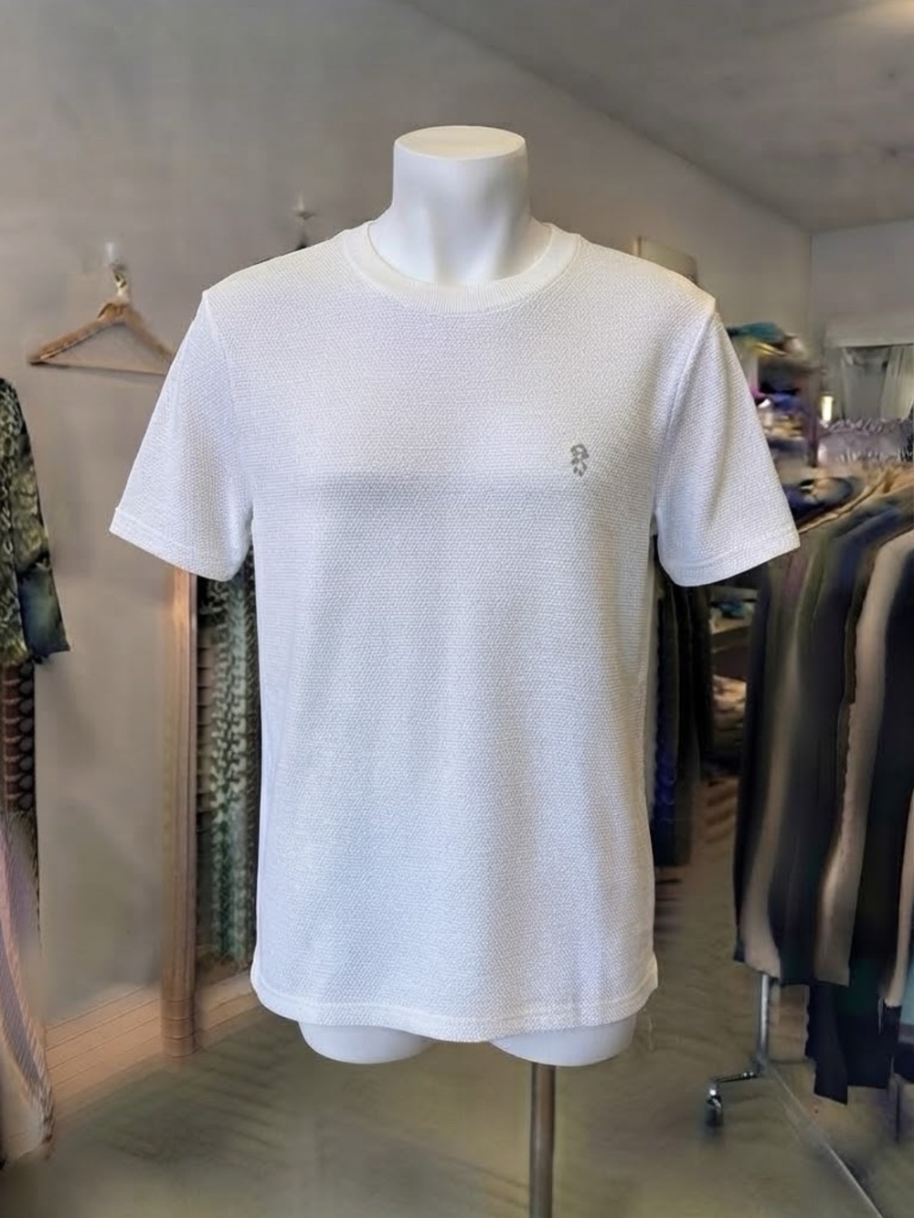 French Connection Textured Waffle Knit White Crew Neck Short Sleeve Tee Men M